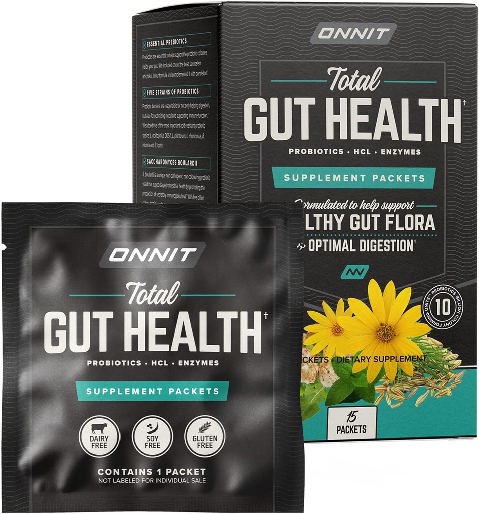 Onnit Total Gut Helse: Daglig prebiotiske, probiotiske og Digestive Enzyme Packets (15 Pack)