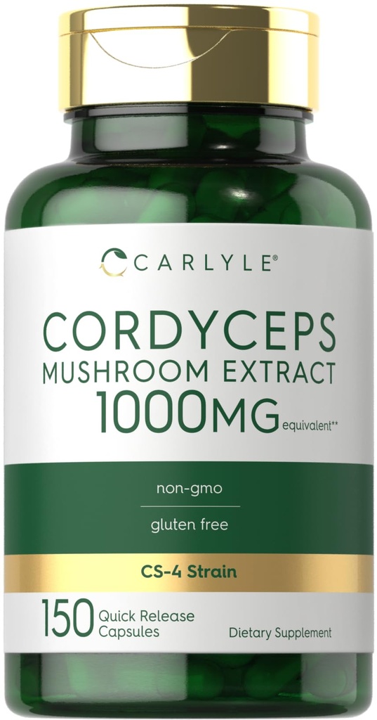 Carlyle Cordyceps Mushroom Capsules | 150 Count | CS-4 Strain Mushroom Extract | Non-GMO and Gluten Free