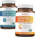 Andnings- och vitamin C (1-månaders leverans) Breath Easy Bundle - Respiratory Support Deep Lung Cleanse för Airway Health (60 Caps) & Vitamin C Immune Support Supplement - Immunity Boost Blend (60 Caps)