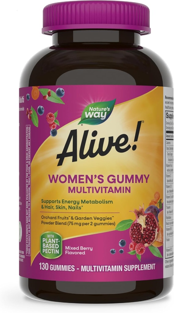 Naturen er i live! Kvinders Daglige Gummy Multivitaminer, 16 Vitamin & Min, Energi Metabolisme *, Hår Hud & Nails *, Vegetar, Blandede Berry Flavored, 130 Gummies (Packaging May Vary)