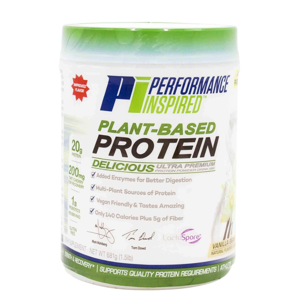 Performance Inspired Nutrition Plant-Based Protein Powder – All Natural – 20G Protein – 1B Probiotics – Digestive Enzymes – Fiber Packed – Gluten Free – Vanilla Bean – 1.5lb