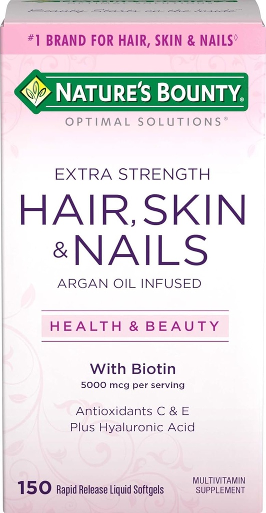 Nature's Bounty Optimal Solutions Hair Skin & Nails 추가 강도 Softgels, 150 조사