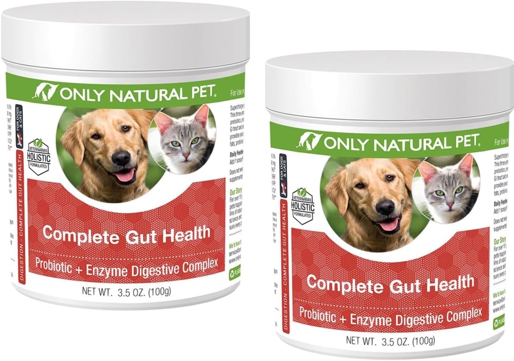 Tylko naturalny Pet Complete Gut Health Complex - Probiotyki i suplement enzymatyczny dla psów i kotów - Promotes Healthy Trawienie, System immunologiczny, Wchłanianie składników odżywczych -3,5oz Proszek (Opakowanie po 2)