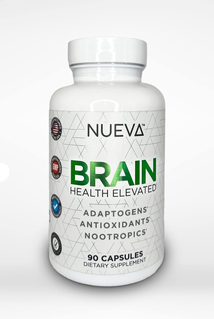 Nueva Brain Health - 90 Cap 124; Premium Blend of Antioxidants, Adaptogens & Nootropics 124; Pasokan Memori, Penyatuan, Fokus dengan Gingko, Singa Mane, Basopa + More