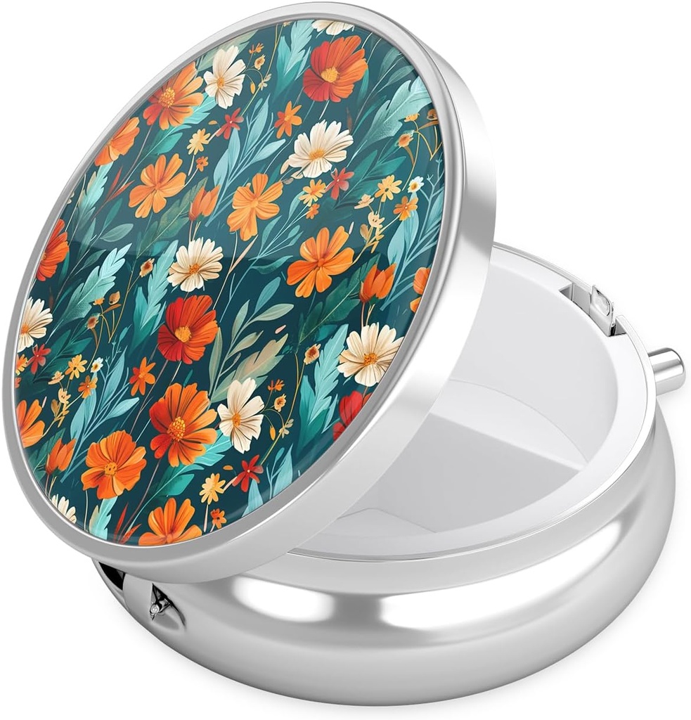Nipichsha Pill Box, Small Pill Case for Purse ' Pocket, Cute Travel Medicine Organizer, Portable Medicine Container Holder to Hold Vitamins, Medication, Fish Oil " supplement, B04-Beautiful Flowers