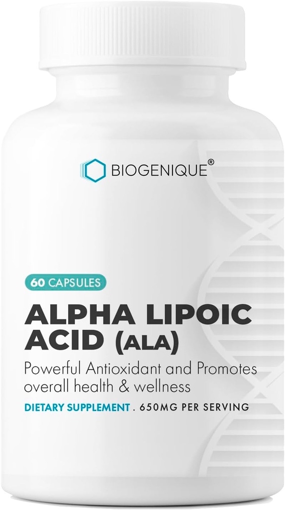 Alfa Lipoic Acid 650mg, Palaiko antioksidantas Sveikata ir bendra sveikata, Skatina bendrą sveikatą & sveikatingumą, ALA 60 kapsulės - Pagaminta JAV - Vegan, Non- GMO, Gluten Free