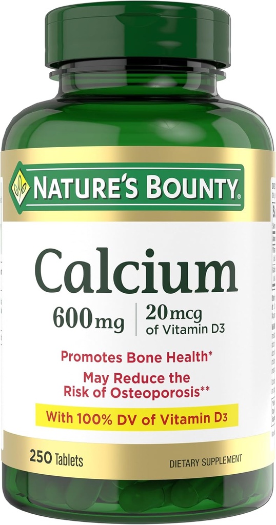 Carbonato di calcio della natura & vitamina D, Supporta la salute immunitaria & Bone Salute, 600mg Calcio & 800IU Vitamina D3, 250 compresse