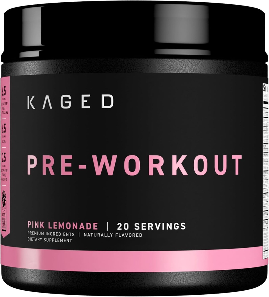 Kaged Original Pre Workout Pow124; Pink Lemonade CLAS124; Předcvičení s Creatine, Beta Alanine, L-Citruline, BCAAS CLAS124; 274 mg Organic Caffeine CLAS124; Předběžné doplňky pro muže a ženy CLAS124; 20 Služeb