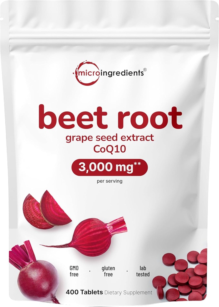 Bet Root 3,000 mg with Grape种子提取 & CoQ10, 400 tablets → 200 services → Super Beets Super Beets Supplements 从新鲜 Beetroot提取的Nitric Oxide,血压和心脏健康支持