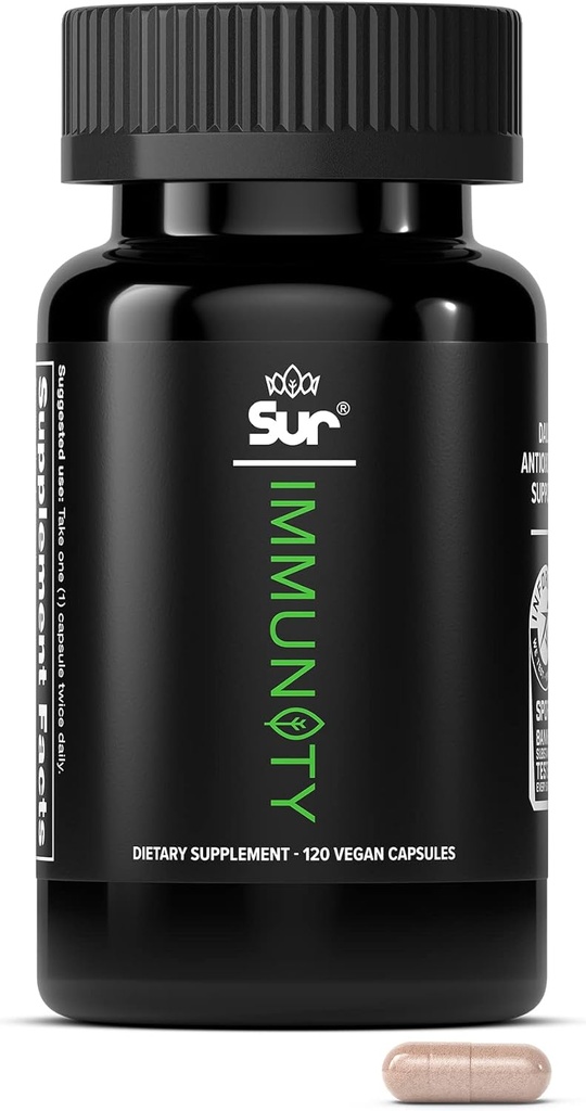 Sur Immunity Immune Support Supplement with Vitamin C, Acerola Cherry, Turmeric & Green Tea Extract - Optimal Defense Wellness Regimen, Antioxidant Blend & Vegan Polyphenol Supplement (120 Capsules)