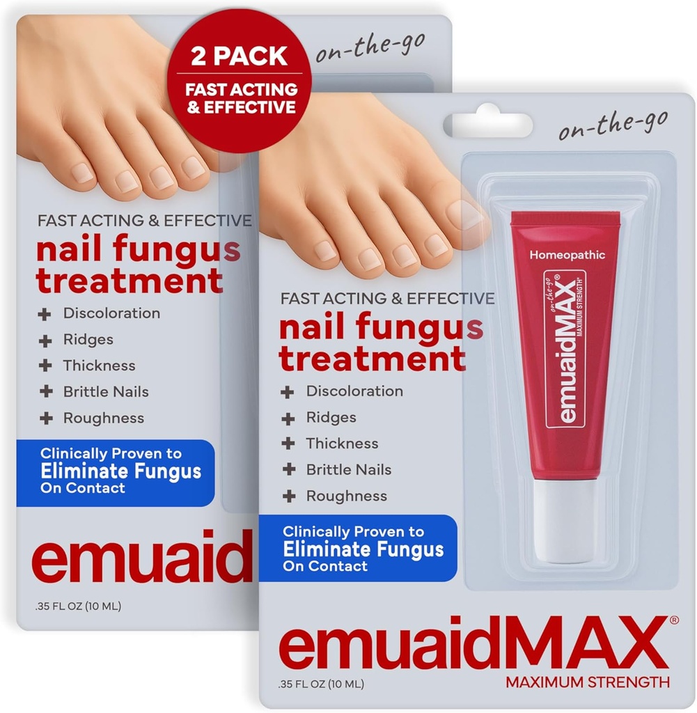 EMUAIDMAX Trattamento Fungo Unghie Ointment – Potente Trattamento Naturale Unghie & Toenail Fungus per Infezioni Fungine Resistenti, Riduce prurito & Discomfort, On-The-Go Size, 0.35oz, 2 Pack
