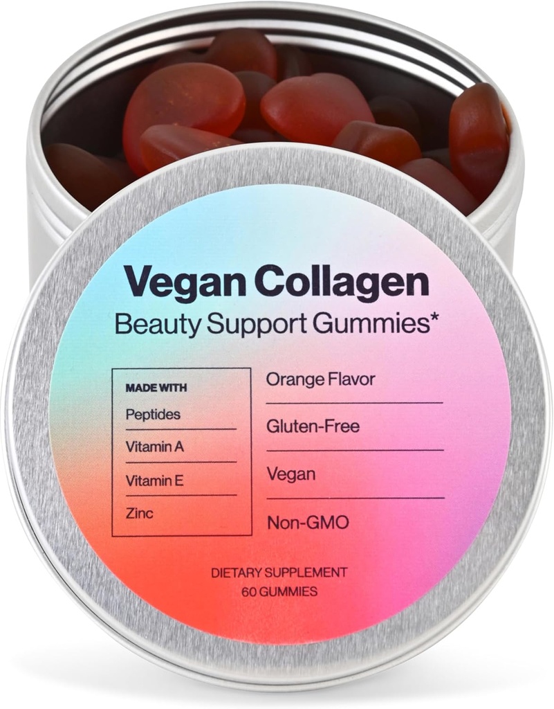 Vigan Beauty Support Gummies Collagen Booster with Biotin, Vitamin C, A, E, Folic Acid, and More - 60 Gummies - Plastic-Free Tin - Made with Natural Ingredients