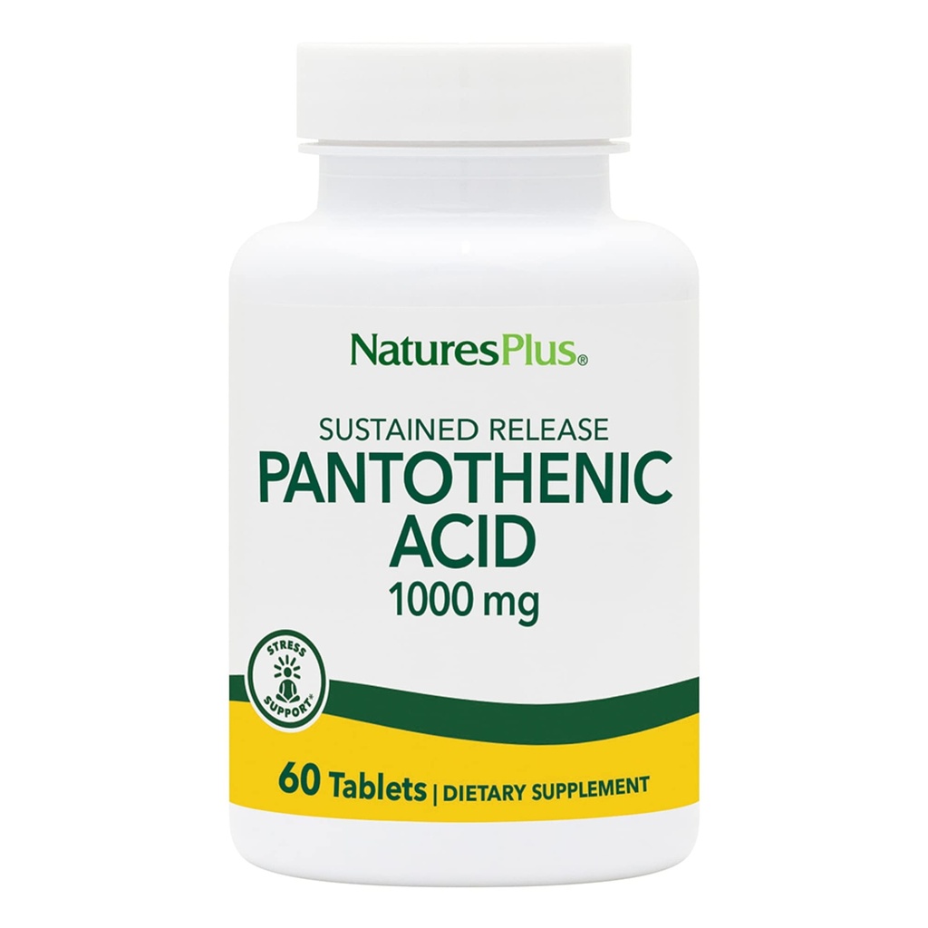 NaturesPlus Pantothenic Acid, Sustained Release - 1000 mg, 60 Tablets - High-Potency Vitamin B5 Supplement - Vegetarian, Gluten Free - 60 Servings