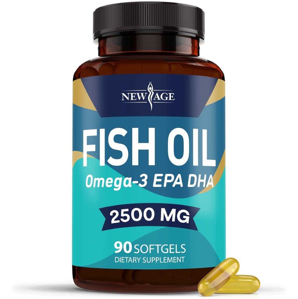 NEW AGE Omega 3 Fish Oil Supplement Immune & Health Support – Promotes Joint, Eye & Skin Health - Non GMO - EPA, DHA Fatty Acids Gluten Free (90 Softgels (Pack of 1))