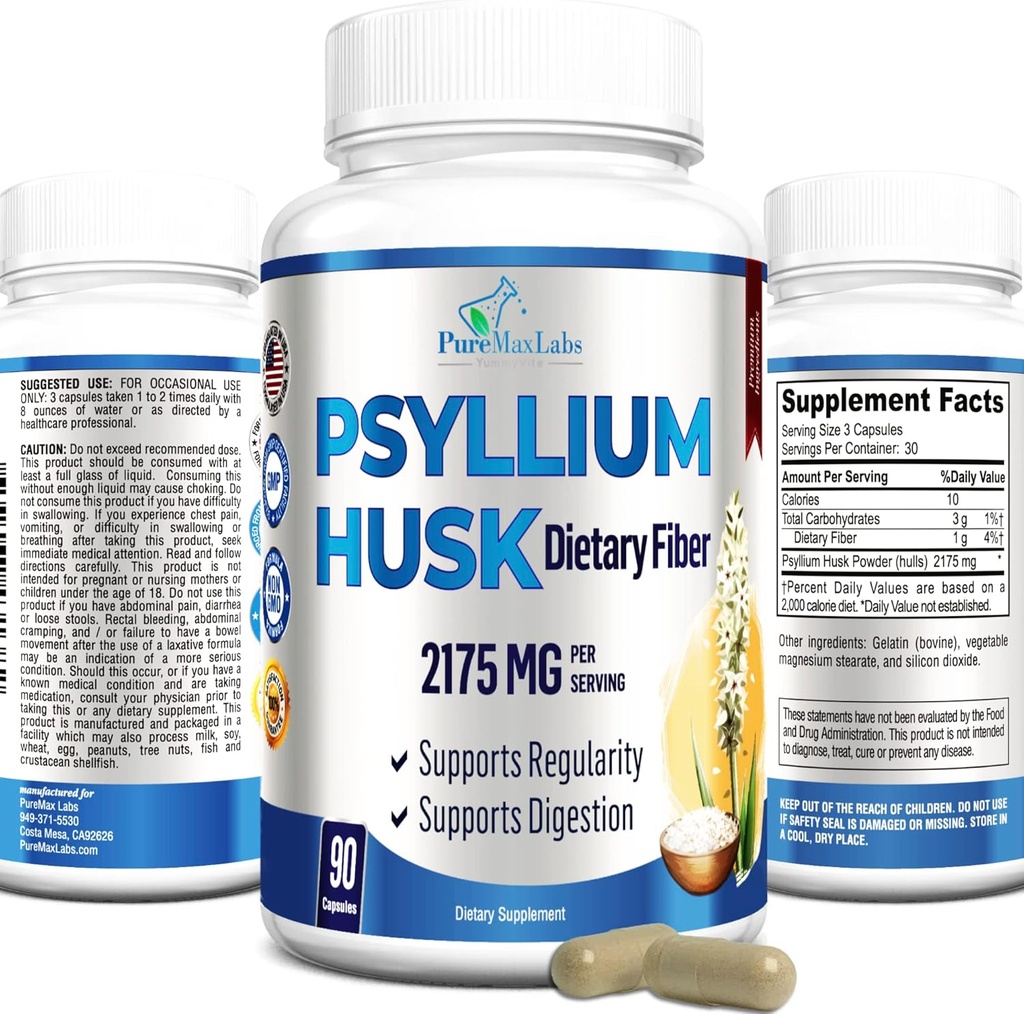 Psylli Husk Dietary Fiber suplementari 2175mmg, No-GMO, 90 Capsules