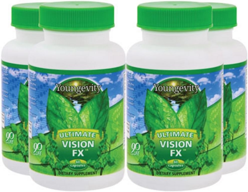 Youngevity Ultimate Vision FXTM - Eye Vitamina si Suplimentul mineral Blend - Lutein, CoQ10, Vitamine A, C, E, Zinc, Crom, Seleniu pentru Sănătatea Ochilor (60 capsule - 4 cutii)