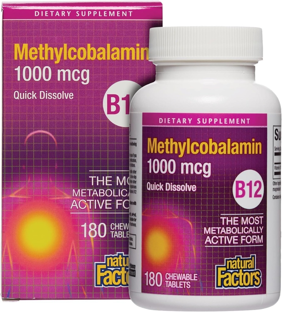 Factori naturali, vitamina B12 Methylcobalamină 1000 mcg, oferă cea mai metabolic activa forma de B12, rapid comprimate de rezolvare