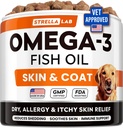 StrellaLab Omega 3 for Dogs - (180Ct) Fish Oil Treats - Allergy & Itch Relief Skin & Coat Supplement - Dry Itchy Skin, Anti Shedding & Hot Spots Treatment - Pet Salmon Oil Chews - Chicken Flavor