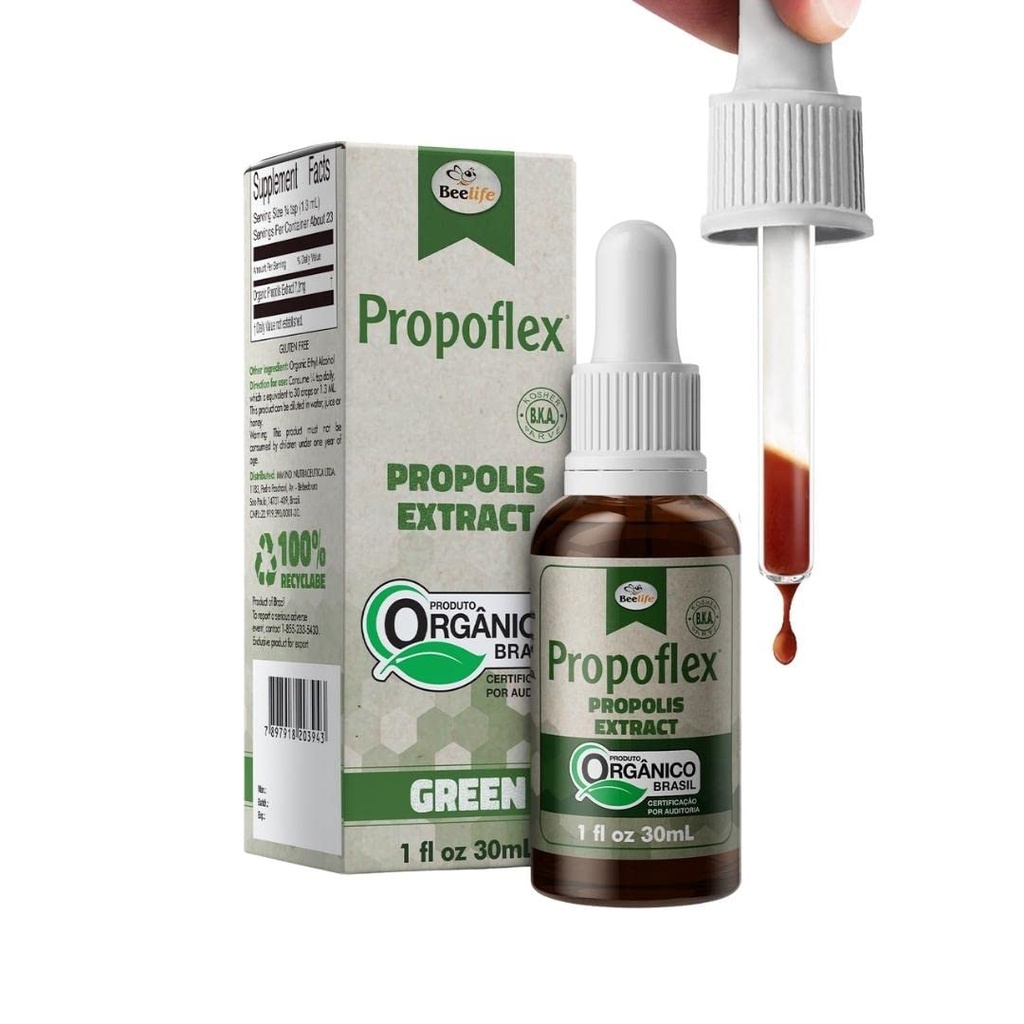 Beelife Propoflex Organic Green Propolis Extract - High Artepillin-C Levels, Antioxidant-Rich Supplement for Overall Wellness - Natural & Kosher-Friendly - Made in Brazil, 1 Fl. Oz.