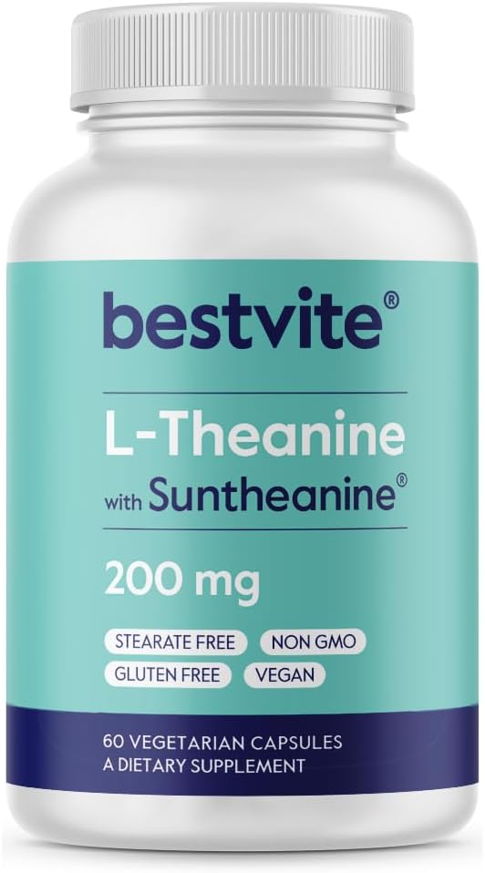 BESTVITE Double Strength Suntheanine L- Theanine 200mg ... Patentoitu & kliinisesti tutkittu...60 Kasvissyöjän kapselit...