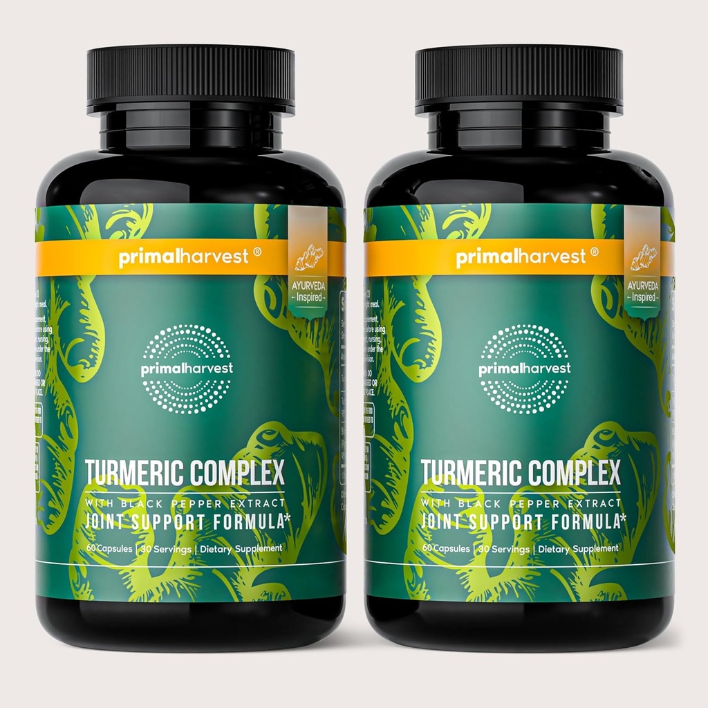 Primal Harvest 2 Pack, Primal Turmeric Complex w/Black Pepper Extract, Joint and Mobility Supplement for Women & Men, 120 Capsule