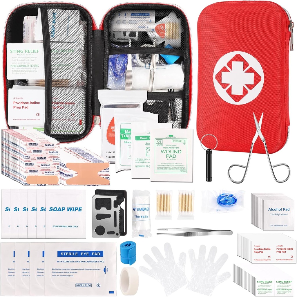 Mini Travel First Aid Kit, Emergency Kit med 201PCS First Aid Supplies och Waterproof Compact Bag, Survival Medical Kit för Home Car Office Camping Hiking