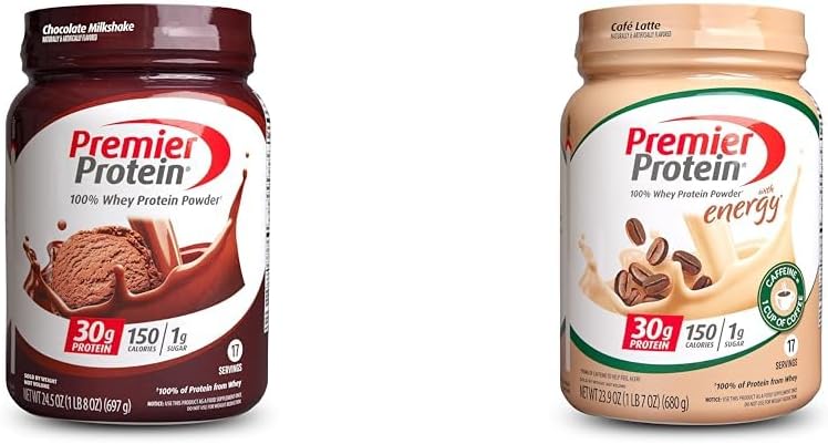 Premier Protein Powder, Chocolate Milkshake & Café Latte, 30g Protein, 1g de açúcar, 100% Whey, Keto Friendly, Gluten Free, 17 Servings, 23,9 Ounce (2 Pack)