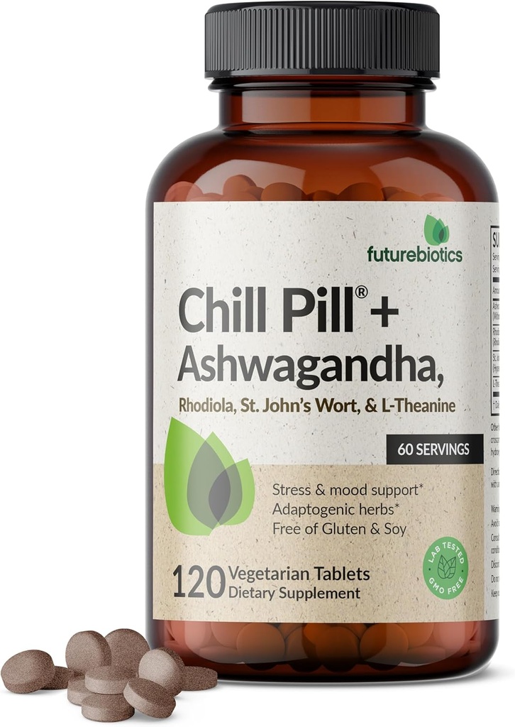 Chilbiotics Fill + Ashwagandha, Rhodiola, St. John Holst Wort, & L-Theanine - No-GMO, 120 taules Vegetarians