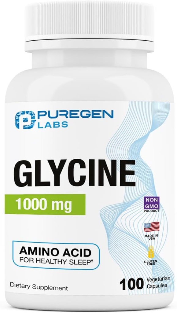 Puregen Labs Glycine 1000mg [Visoka moč] 100 vegetarijanske kapsule, spodbuja zdravo spanje 