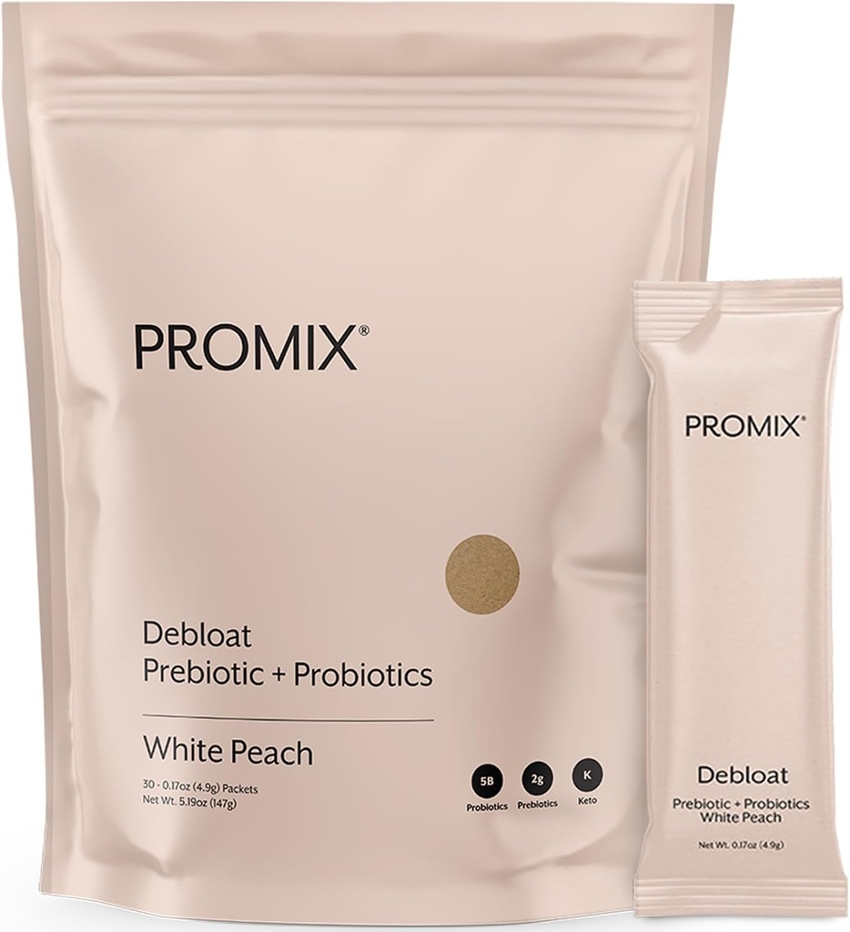 ProMix Nutrition Debloat Prebioics và Probioics, cứu trợ phụ nữ, Gut Cleanse Detox cho nam và Immune - White Peach - 30 phụng sự (ba mươi)