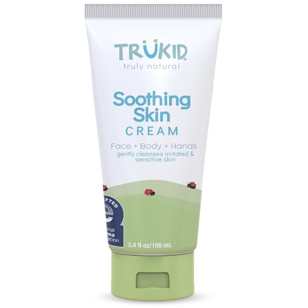 TruKid Natural Eksem Cream til børn, Toddlers & Babyer, NEA-Accepted for Eksem, Safe for følsomme hud på ansigt, krop, & hænder, undufted, Hydrates & Fuisturizes Irriteret & Itchy Hud, 3.4oz