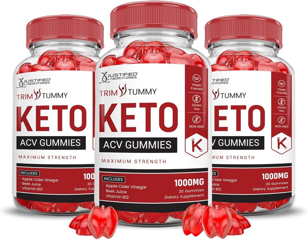 Justified Laboratories (3 balenia Trim Tummy Keto ACV jablkový Cider Ocogar Formulované s granátové jablko Beet Juice prášok B12 Vegan Non GMO 180 Gummies