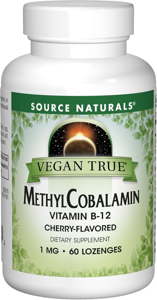Fonte Naturals Vegan Metil Cobalamin, Vitamina B-12 Cherry Flavored Suplemento Dietário, 1 Mg - 60 Lozenges