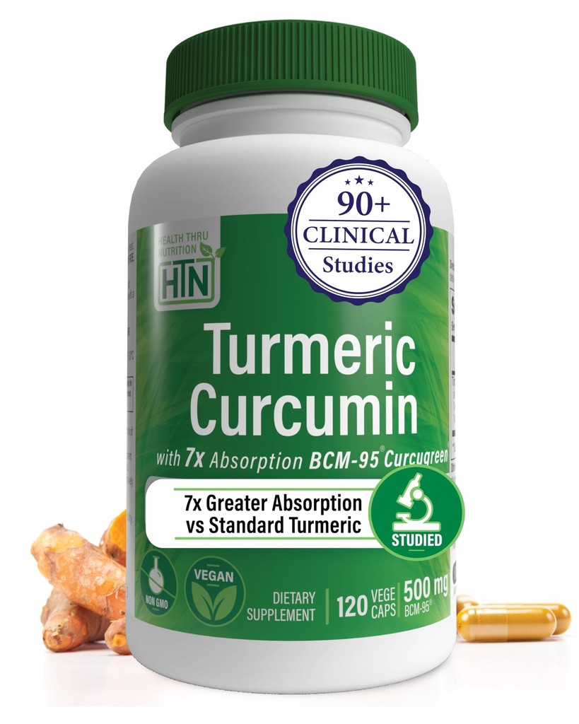 Health Thru Nutrition Turmeric Curcumin Complex 500mg Supplement | as BCM-95 Curcugreen Clinically Studied | Vegan Certified (Pack of 120)