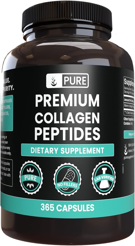 PURE ORIGINAL INGREDIENTS Marine Collagen (365 Kapseln) Kein Magnesium oder Reisfüller, Immer rein, Lab Verifiziert