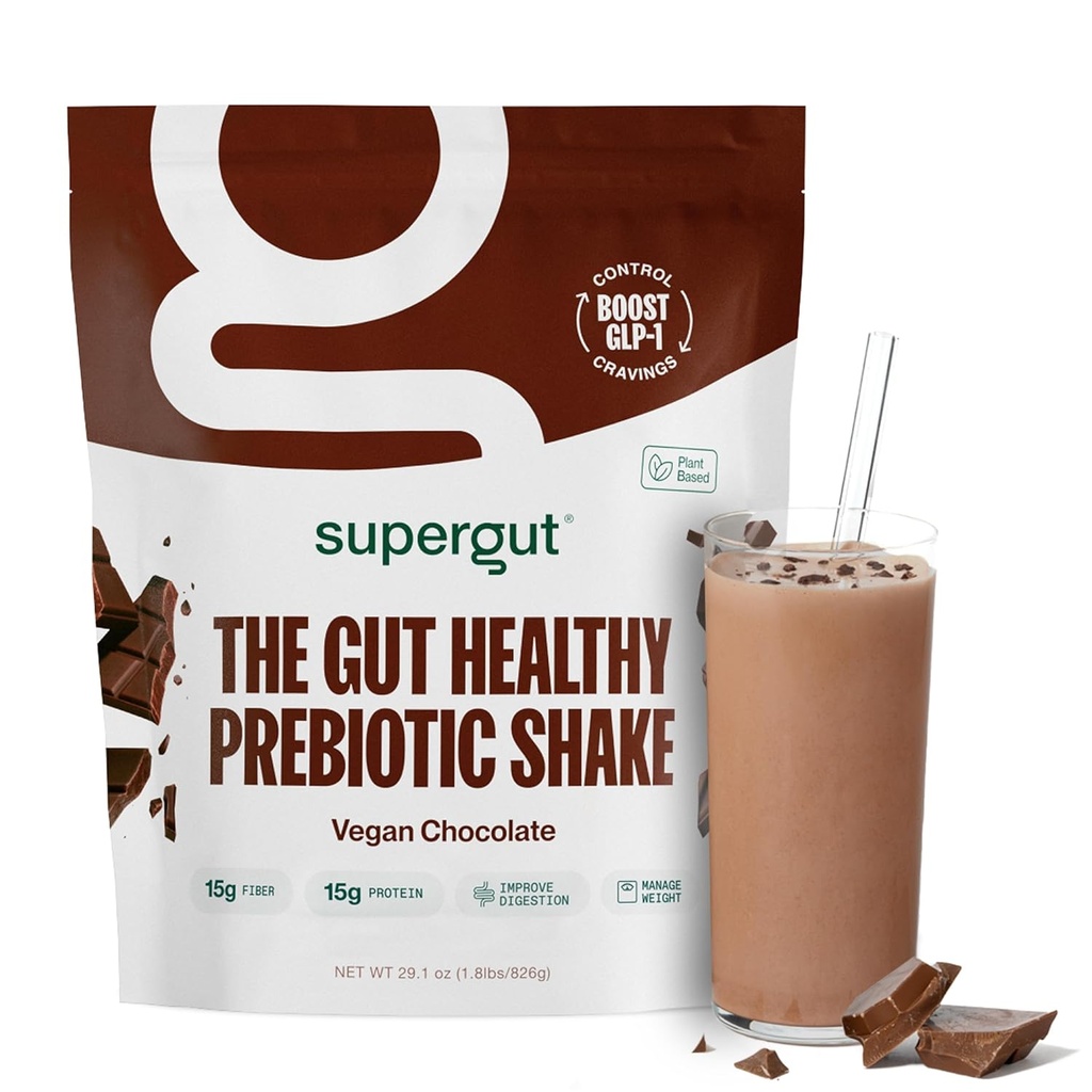 Supergut Prebiotic Shakes | Meal Replacement | Boost GLP-1 | High Protein and Fiber | No Added Sugar | Keto Food, Meal, Snack (Vegan Chocolate, 14 servings)
