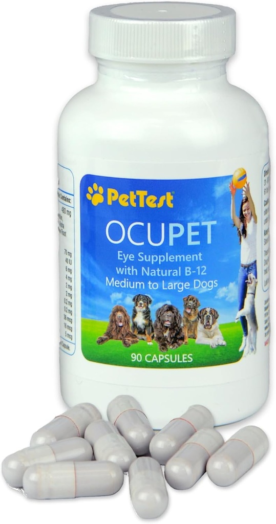 Ocupet Advanced Vision and Eye Health Suplement for Medium to Large Dogs Packed with Natural B12, Grape Seed Extract and Lutein to support Pets with Diabetes or Eye Related Conditions -90 Capsules