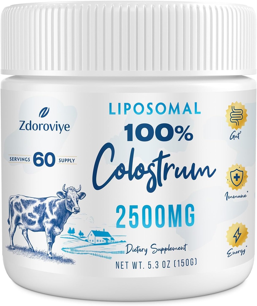 Liposomal Bovine Colostrum pulver Supplement 2500 mg, høyere absorpsjon enn vanlig Bovine Colostrum (60 serveringer)