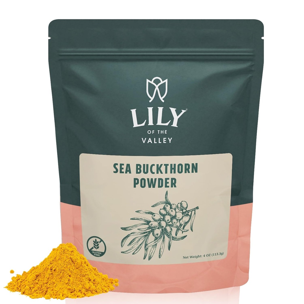 Lily of the Valley Sea Buckthorn Powder - Rhamnus Cathartica - No Add Sugar - Tart Berry Taste - Vegan & gluten- Free - Baleno v Resealable Pouch (4oz, 113g)
