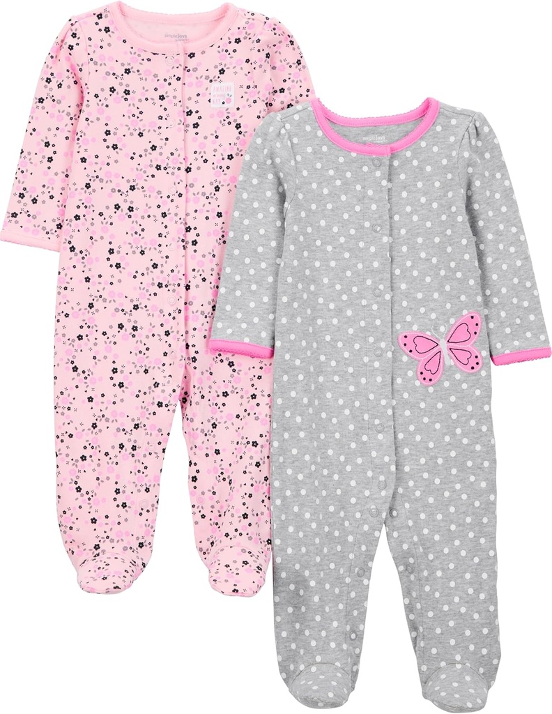 Gioie semplici da Carter's Baby Girls' 2-Pack Cotton Snap Footed sonno e gioco