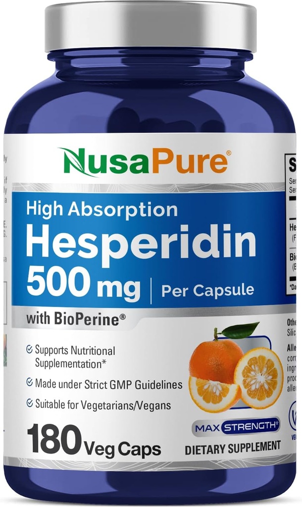 NusaPure Hesperidin 500 мг на капсулу Veggie - 180 капсул (биоперин, высокая абсорбция, не-ГМО)