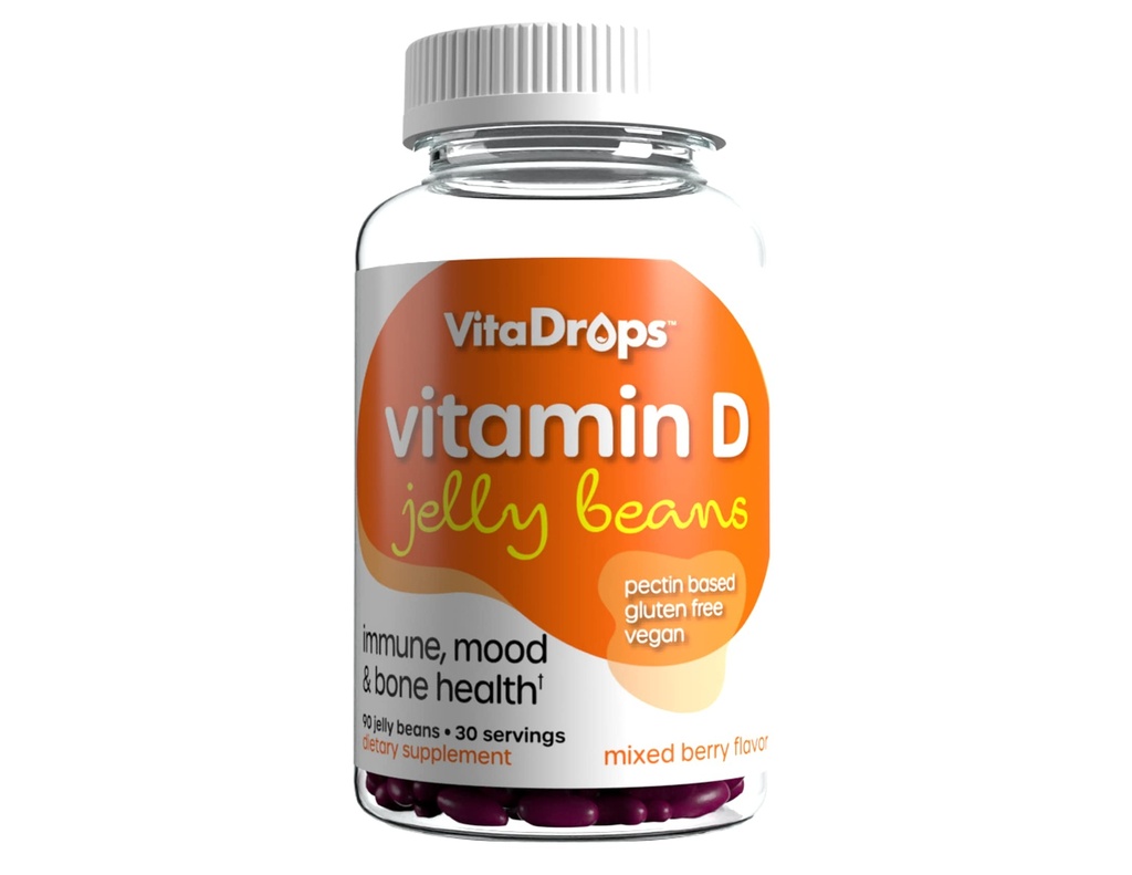Vitamin D Jelly Beans, Supports Immune Health, Promotes Bone Health, Pectin Based, Vegan & Gluten Free, Mixed Berry Flavor, 90 Jelly Beans, 30 Servings