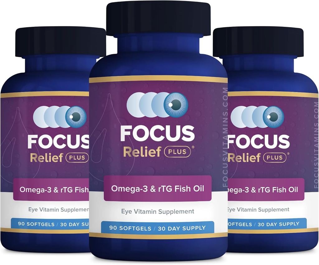 Focus Relief Plus Dry Eye Formula (270 ct. 90 Day Supply) Dry Eye Omega 3 Supplement - Dry Eye Relief Supplement - Omega 3 Fish Oil for Dry Eye