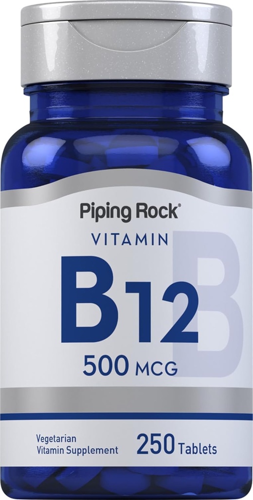 Piping Rock ויטמין B12 | 500 mcg | 250 טבליות | תוספת לנשים וגברים | כמו Cyanocobalamin