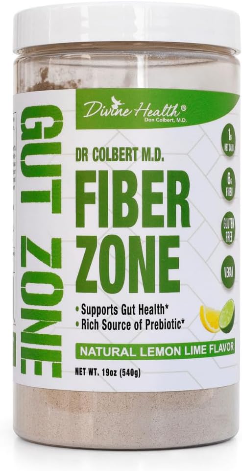 Salud Divina Dr. Colbert, MD Fiber Zone Powder ← Lemon-Lime Flavor Prebiotics  6g Psyllium Husk Inulin Fiber ← Recomendado en Healthy Gut Zone Book latitud 19 oz tención 60 Servings