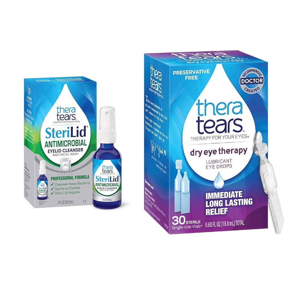TheraTears SteriLid Eyelid Cleanser and Dry Eye Therapy Lubricant Eye Drops Bundle, 2 fl oz and 30 Vials