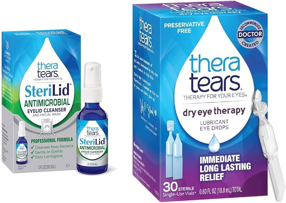 TheraTears SteriLid Eyelid Cleanser e Dry Eye Therapy Lubricant Eye Drops Bundle, 2 fl oz e 30 Vials