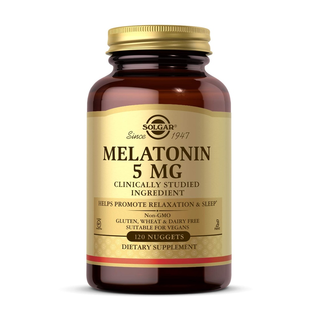 Solgar Melatonin 5 mg, 120 Nuggets - Helps Promote Relaxation & Rest - Clinically Studied Melatonin - Vegan, Gluten Free, Dairy Free, Kosher - 120 Servings