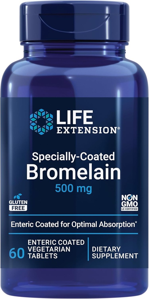 Life Extension Specially- Coated Bromelain, Ananasový extrakt, Společné zdraví, Joint Comfort, Vegetarian, Gluten- Free, Non- GMO, 500 mg, 60 enteric- Coated Tablety