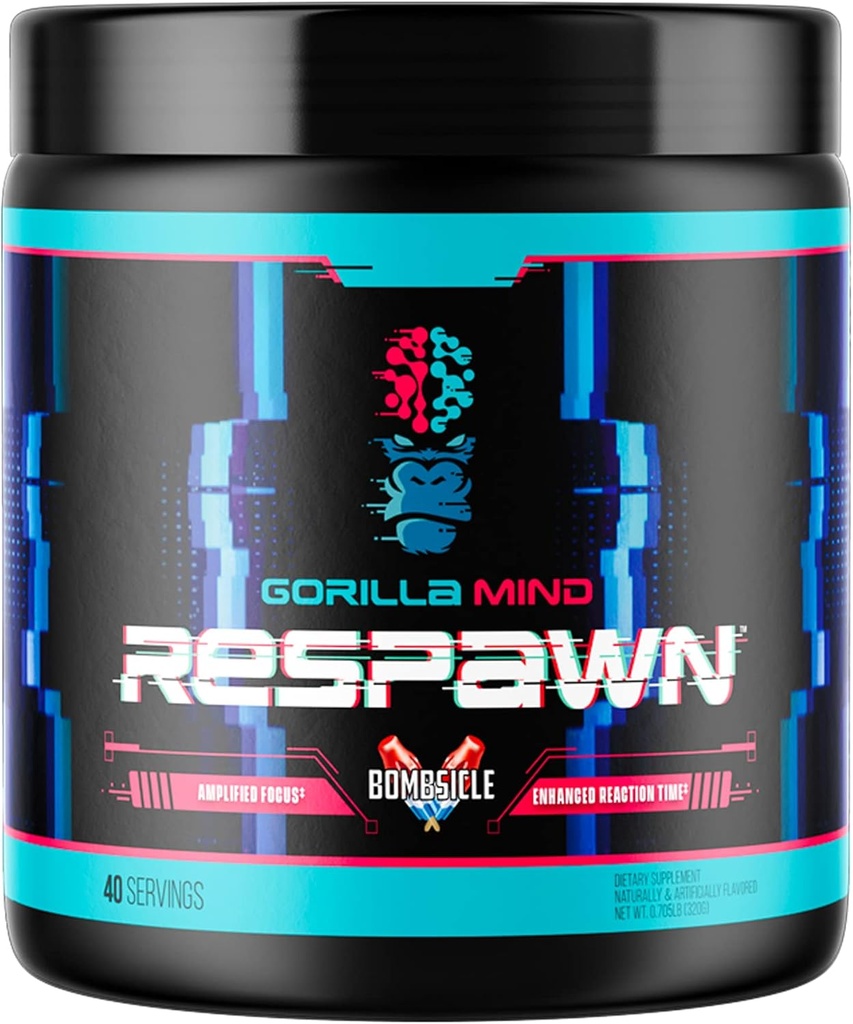 Gorilla Mind Respawn (Bombsicle) - Genişləndirilmiş Focus üçün Advanced Gaming Supplement, Artan Reaksiya vaxtı və Clean Energy (40 Xidmət)